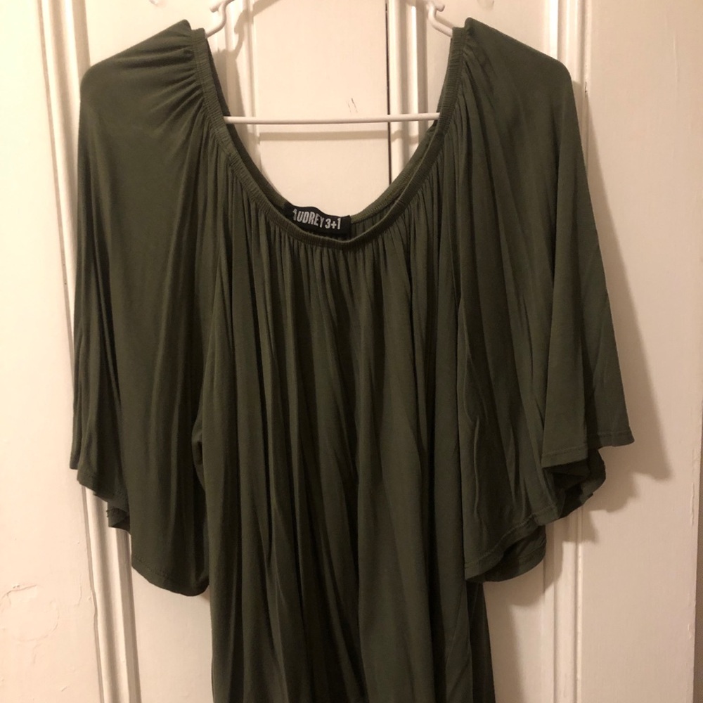 Off the shoulder green top